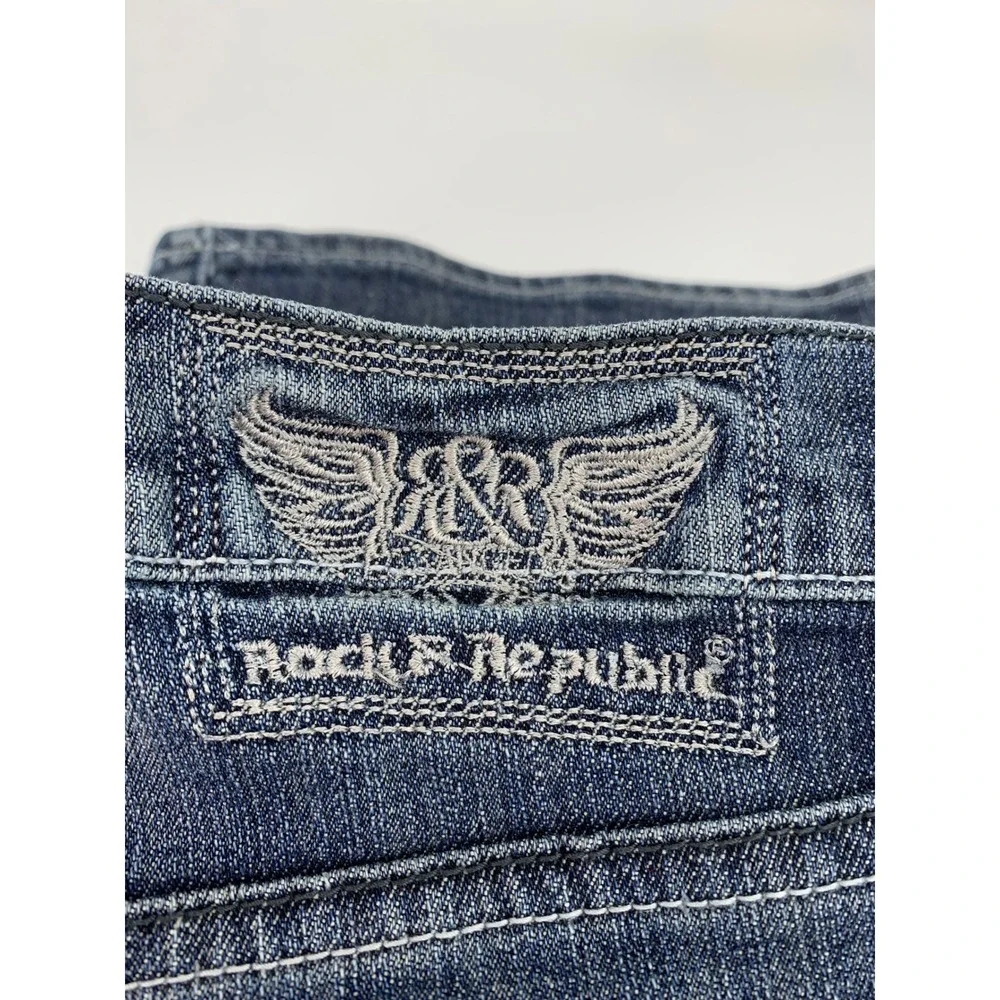 Rock & Republic Jeans Mens 40 Blue Taylor Embroidered Y2K Flap Pocket Fade - Picture 6 of 12